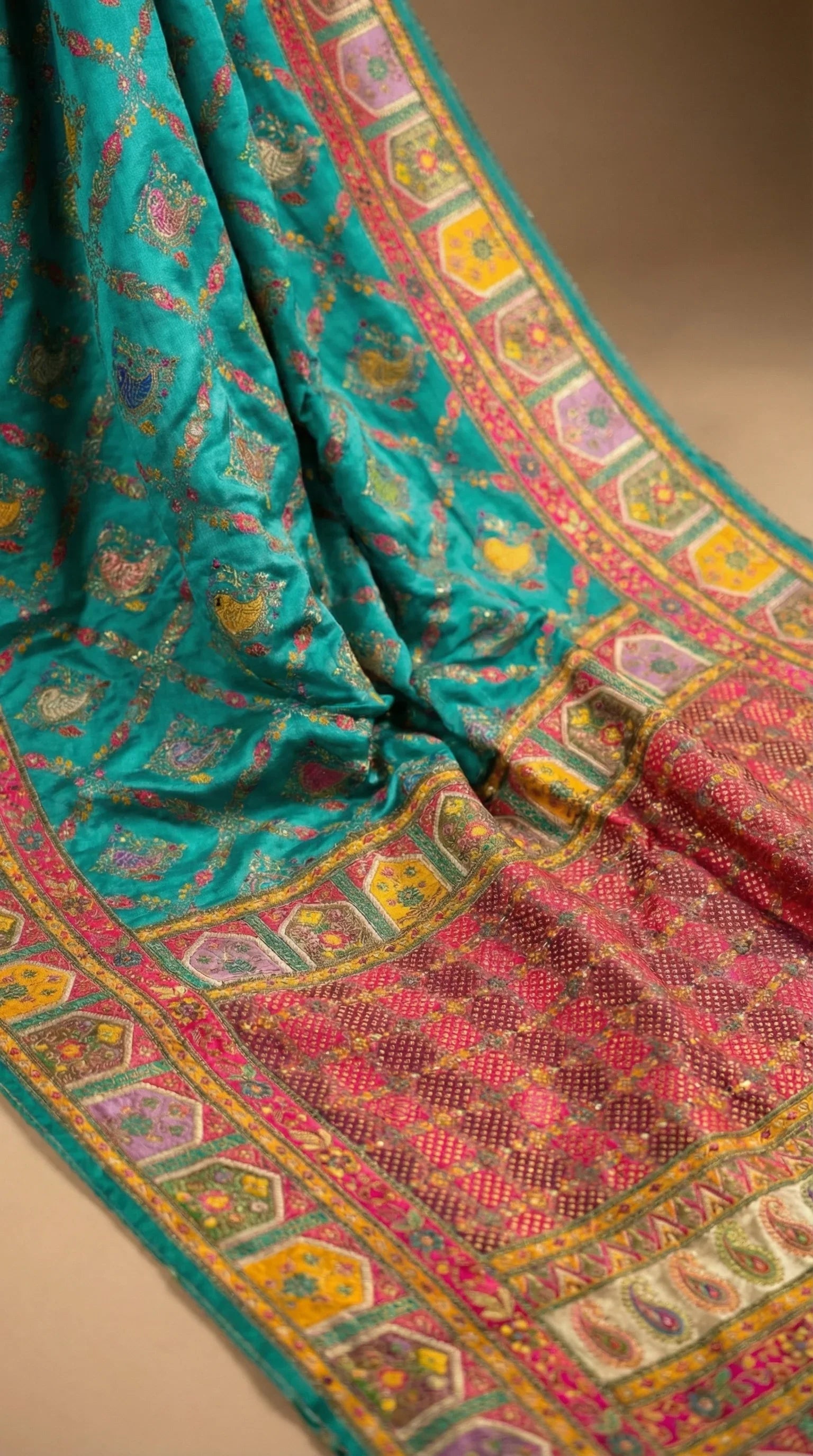 Rama Fancy Satin Traditional saree with Position Print