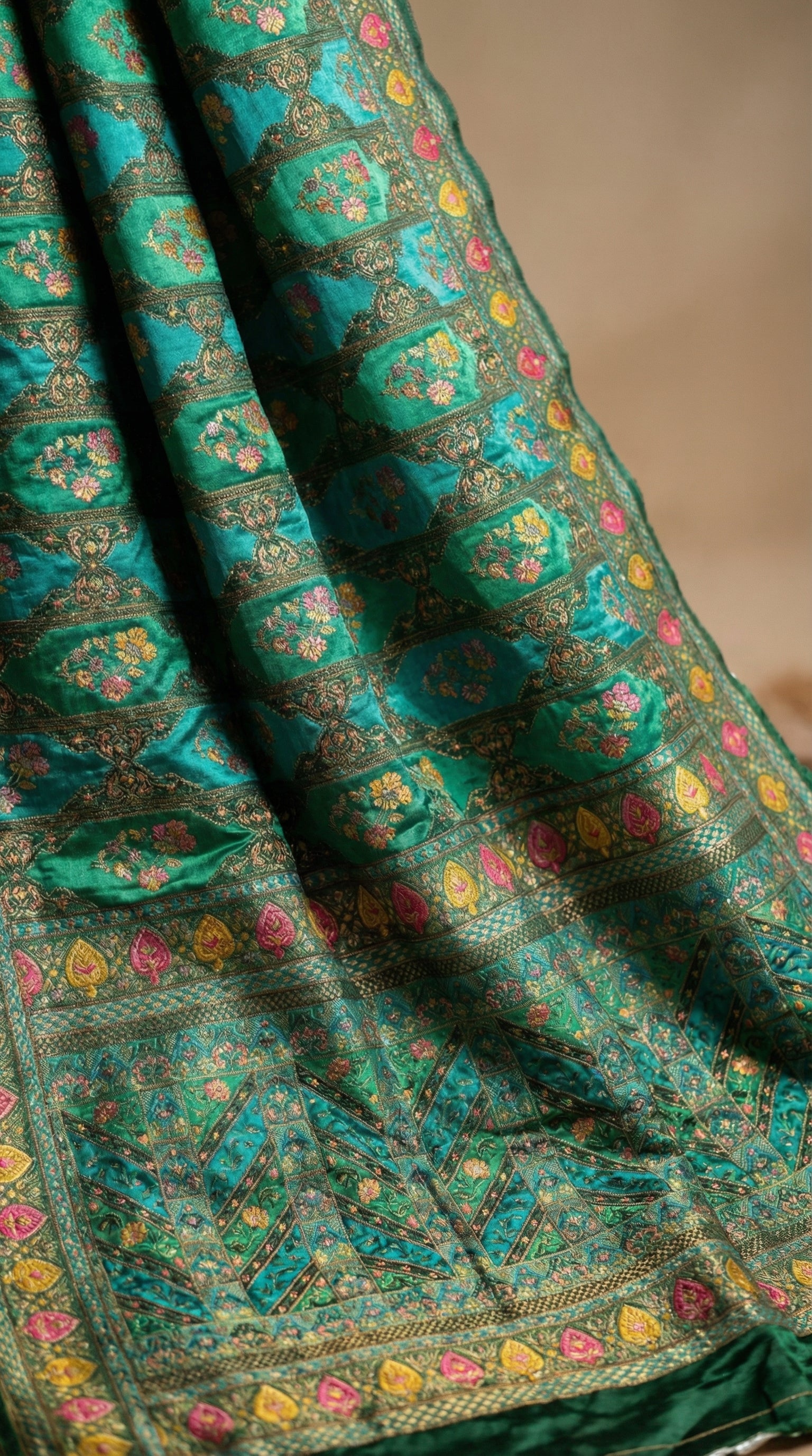 Rama Satin Silk Saree with Position Print