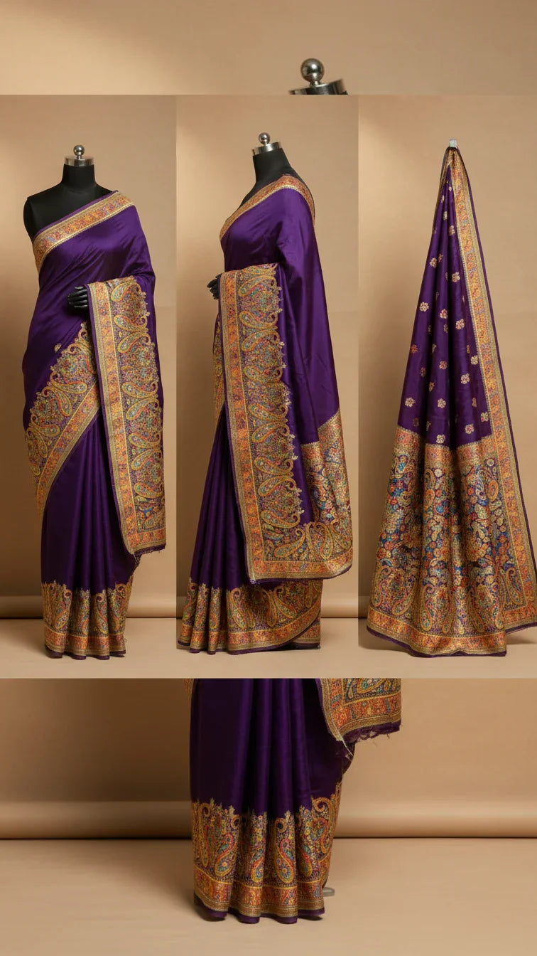 Purple Jacquard Viscose Saree With Position print