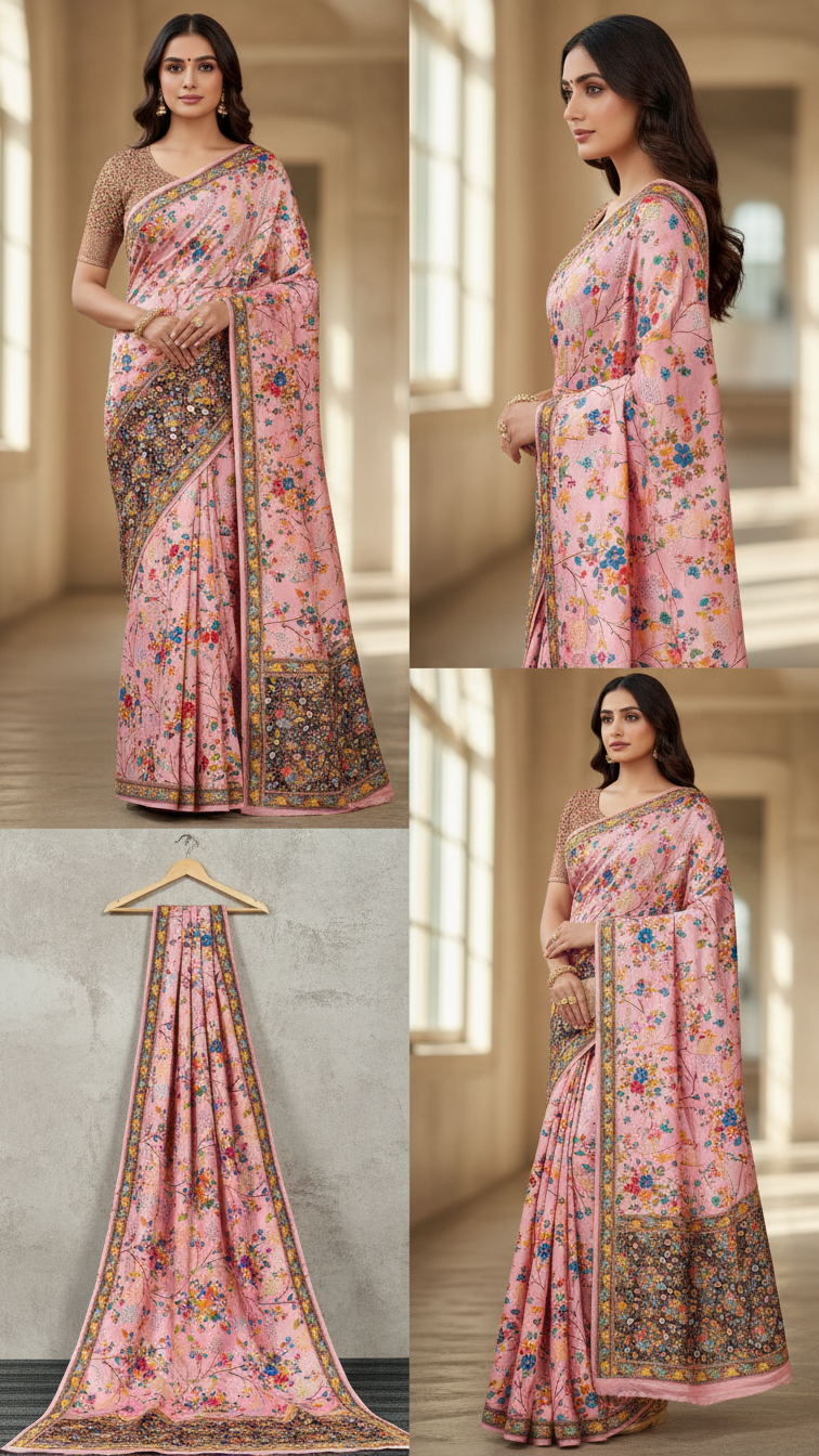 Heritage Silk  jacquard viscose Saree with Position Print