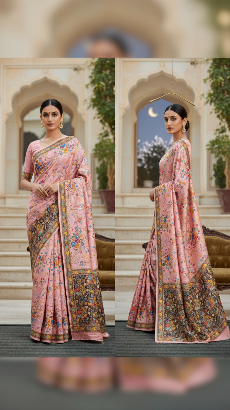 Heritage Silk  jacquard viscose Saree with Position Print