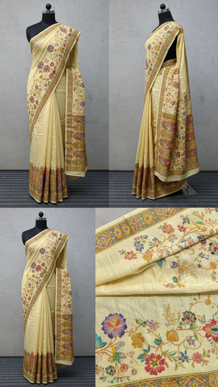 Cream Tissue Silk Saree With Position Print