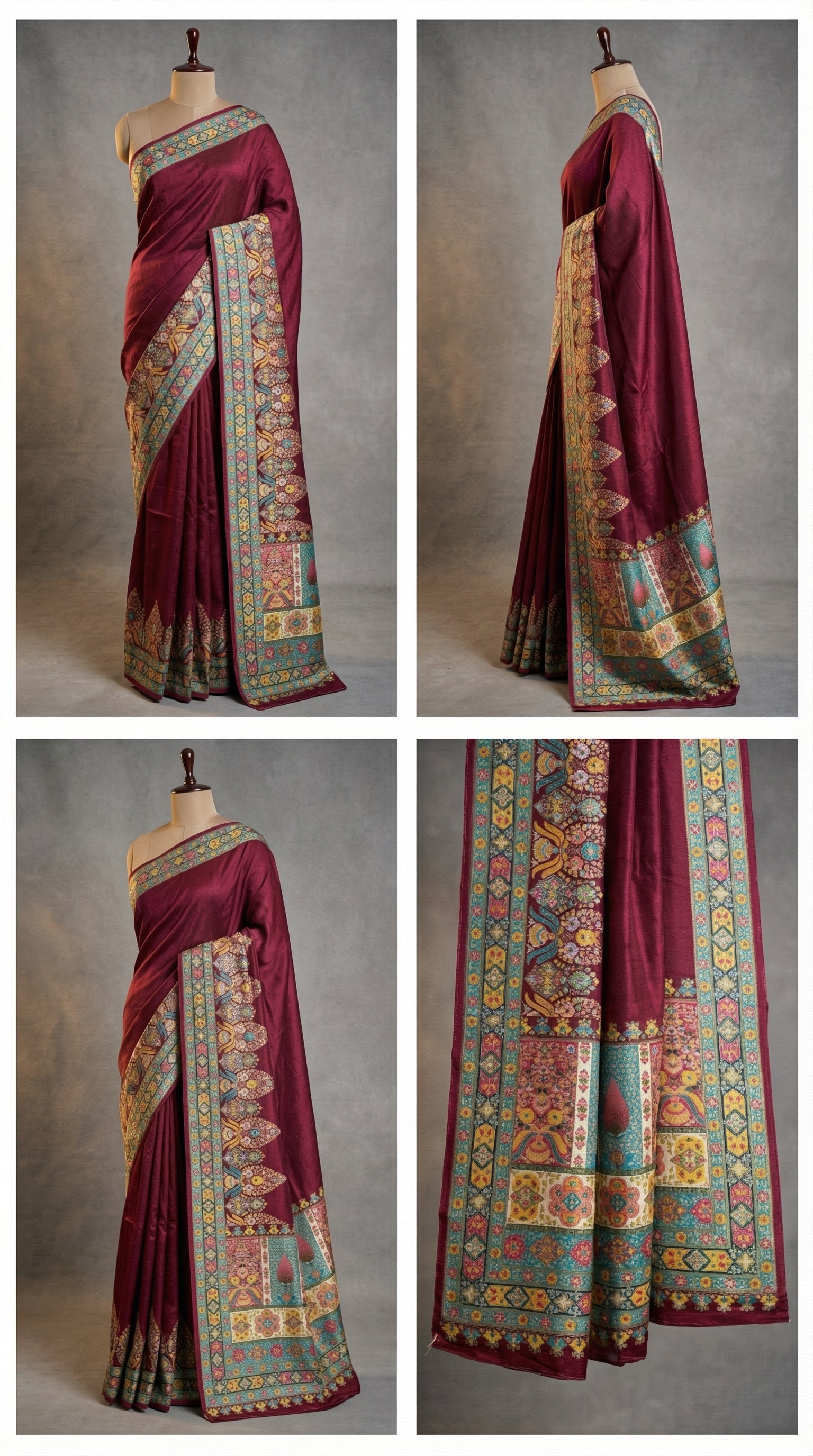 Ivory wine Dola Silk jacquard viscose Position Saree
