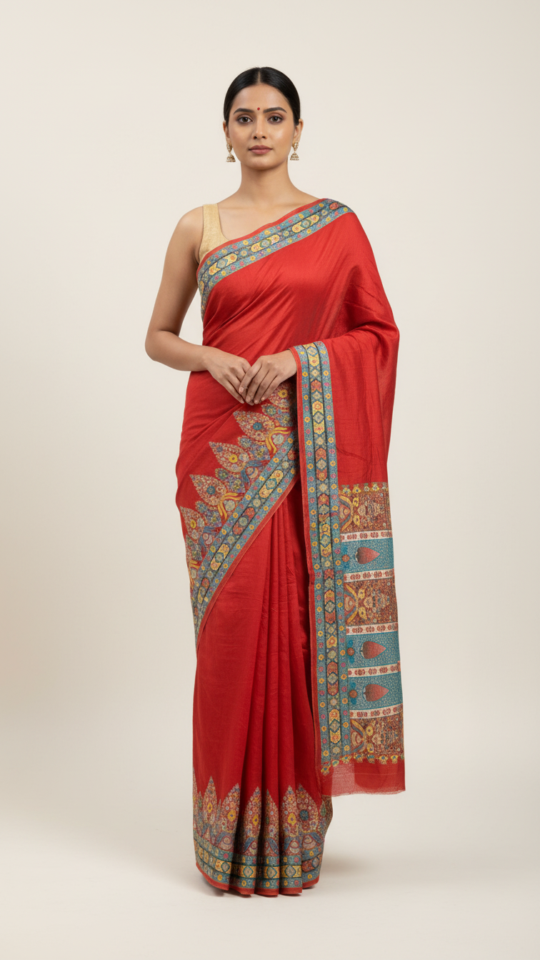 Ivory red Dola Silk jacquard viscose Position Saree