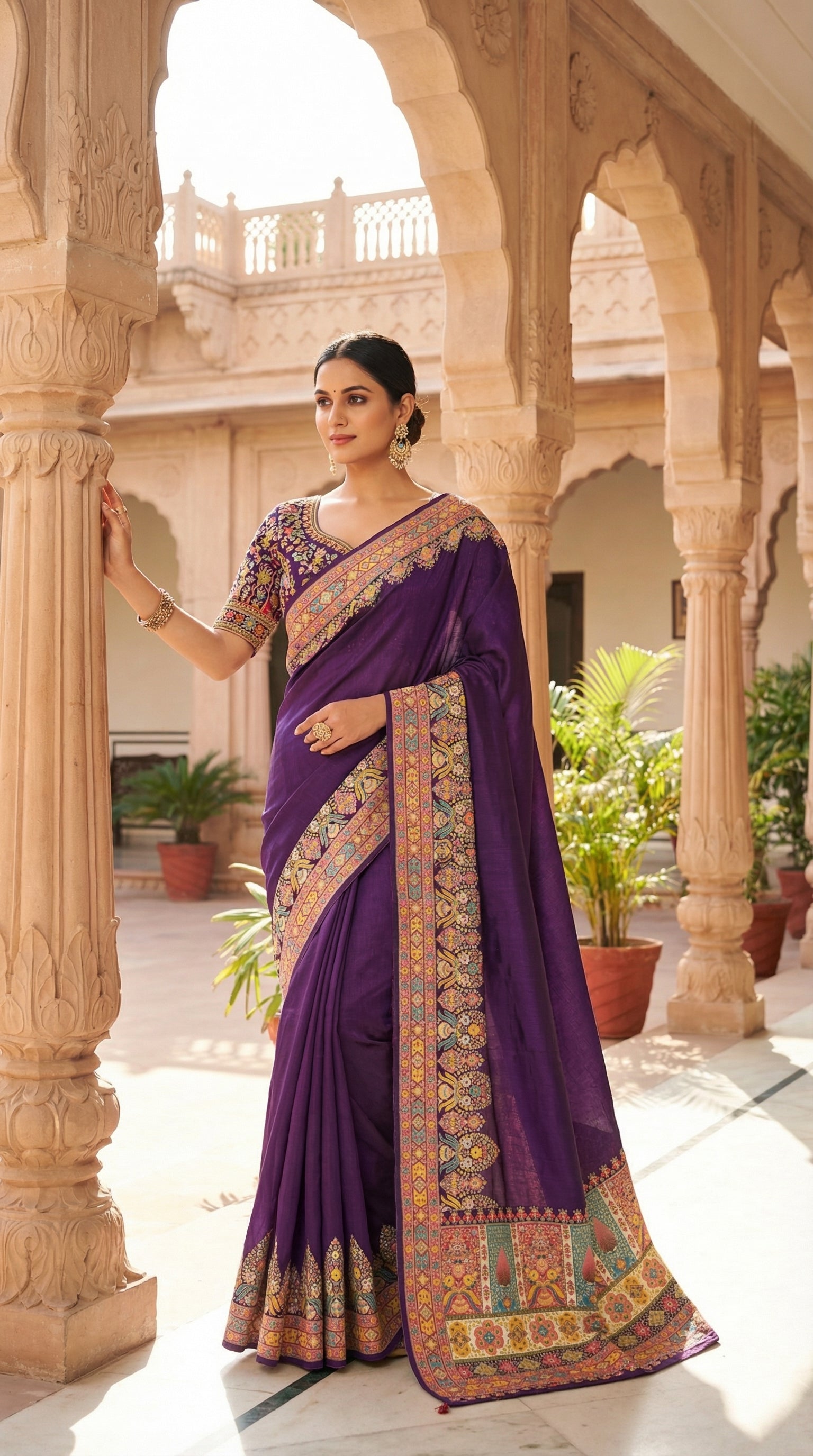 Ivory Purple Dola Silk jacquard viscose Position Saree