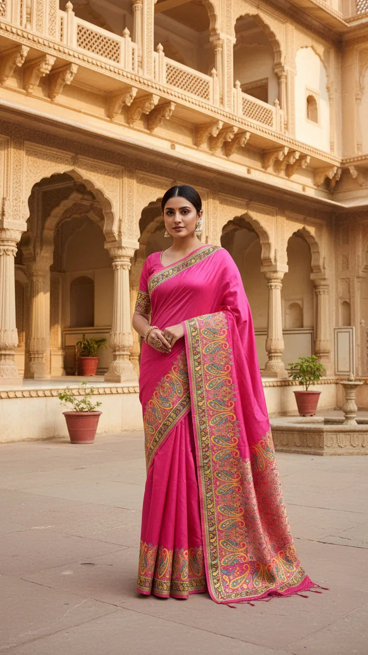 Rani Jacquard Viscose Saree With Position print