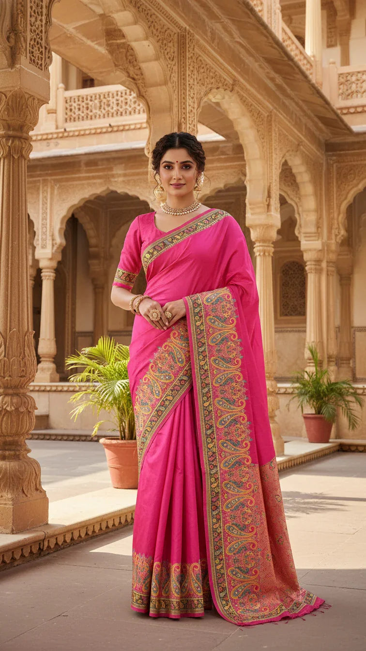 Rani Jacquard Viscose Saree With Position print