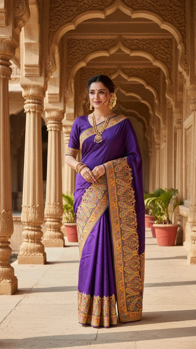 Purple Jacquard Viscose Saree With Position print