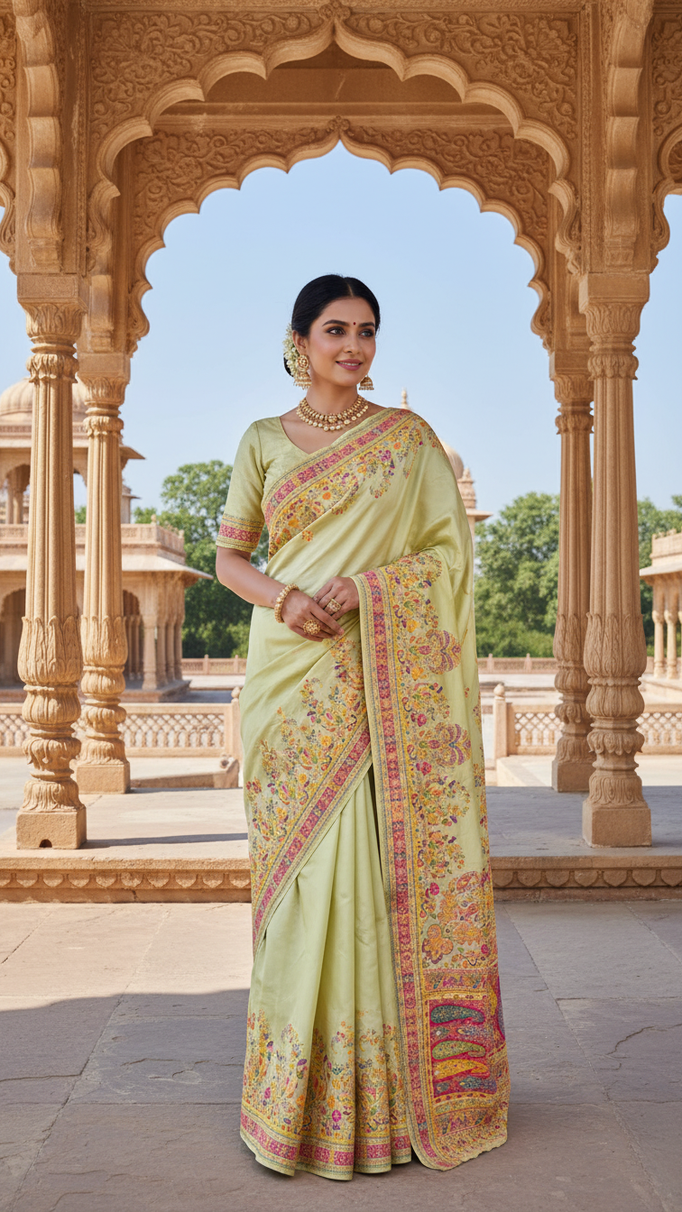 Mouse Color Jacquard Viscose Saree With Position print