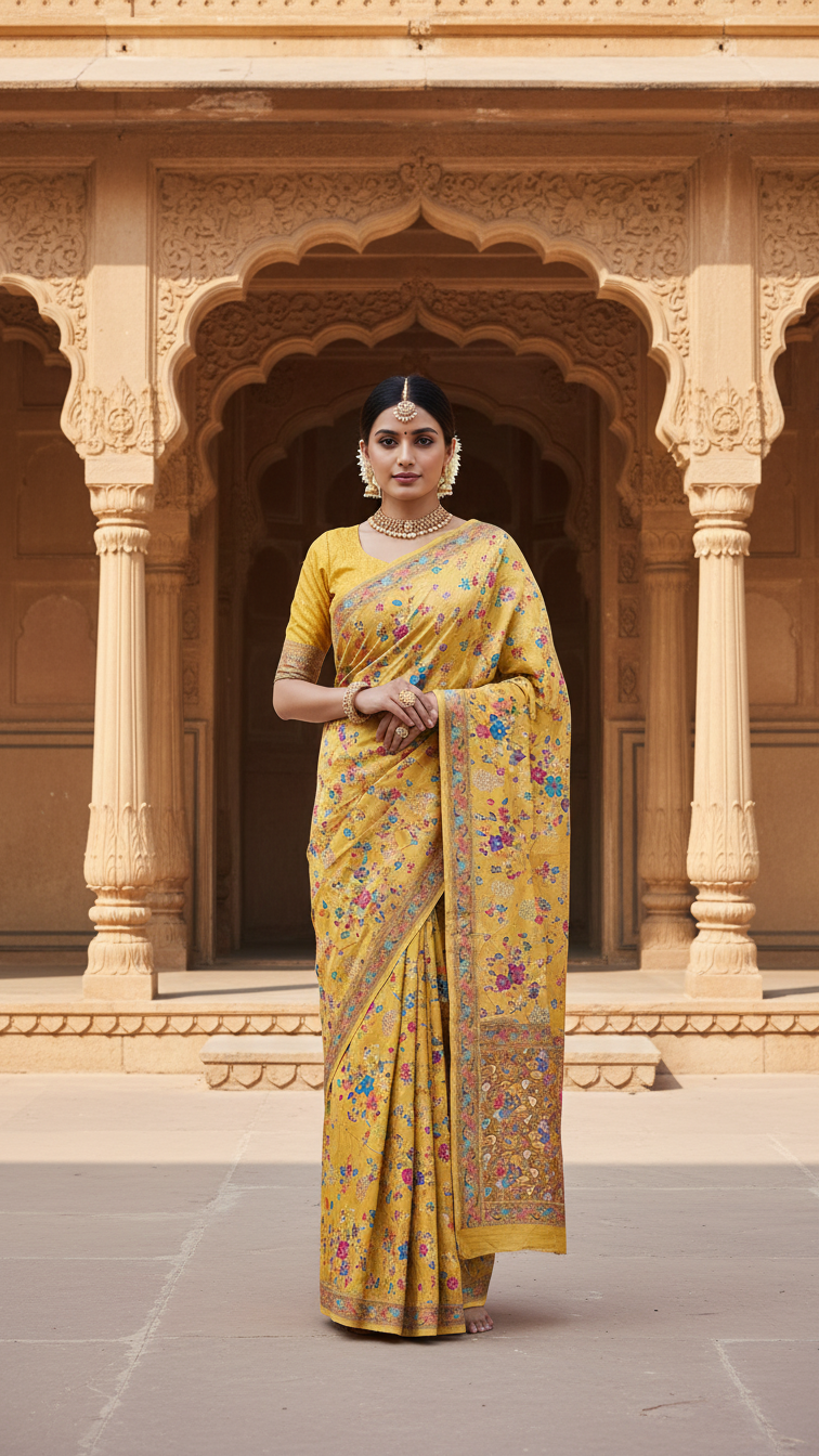 Heritage Silk  jacquard viscose Saree with Position Print