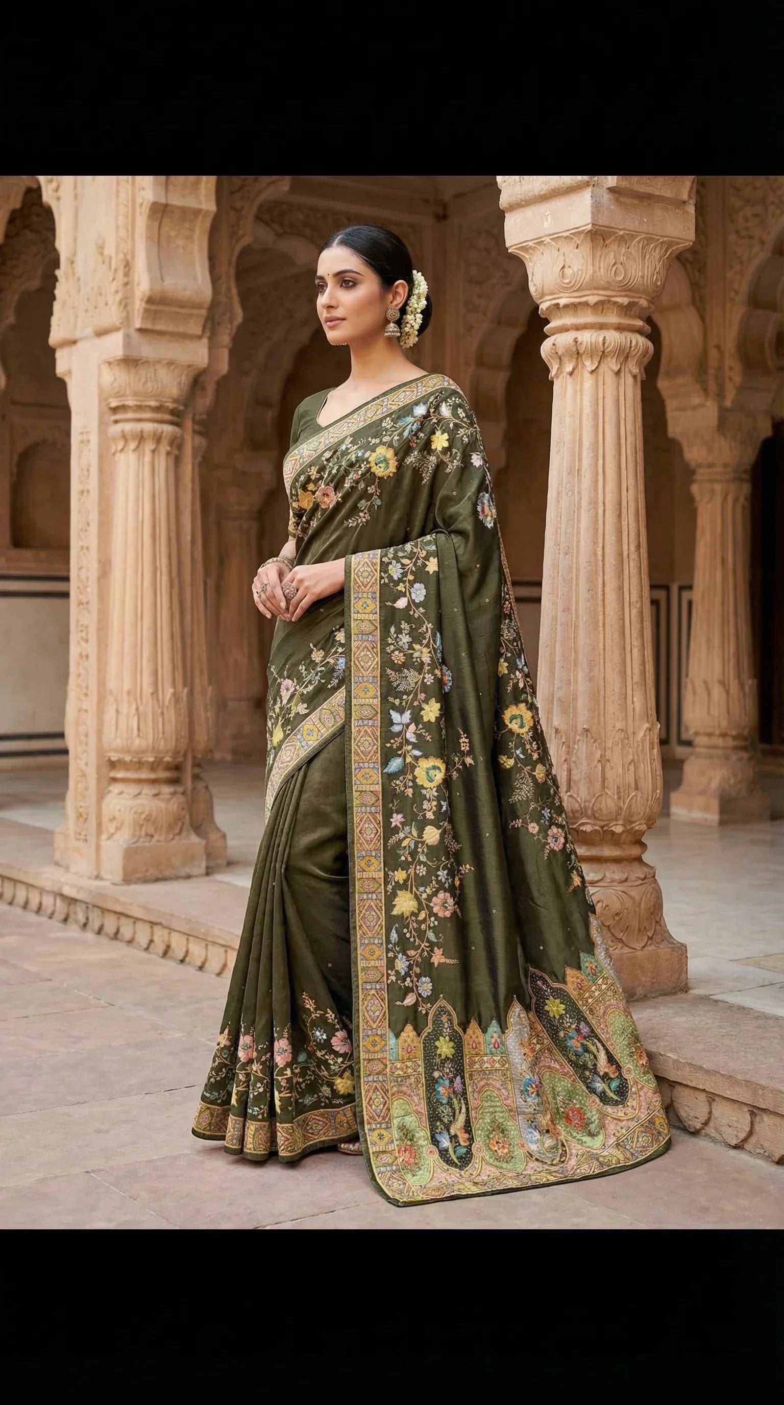 Black Tissue Silk Saree With Position Print