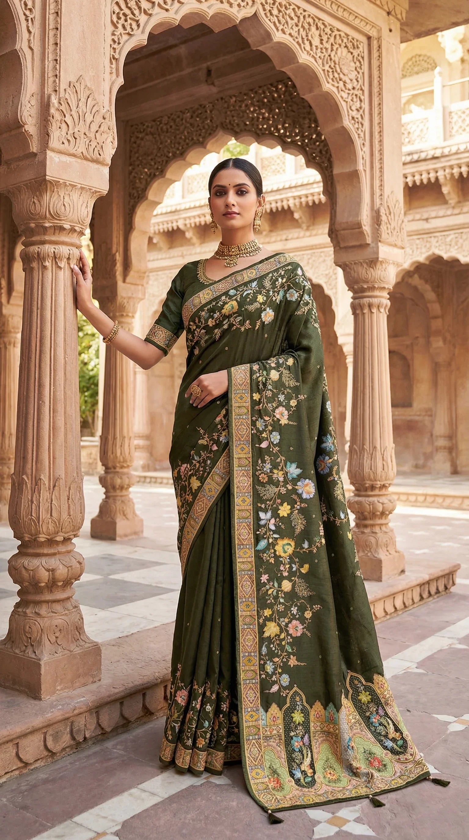 Black Tissue Silk Saree With Position Print