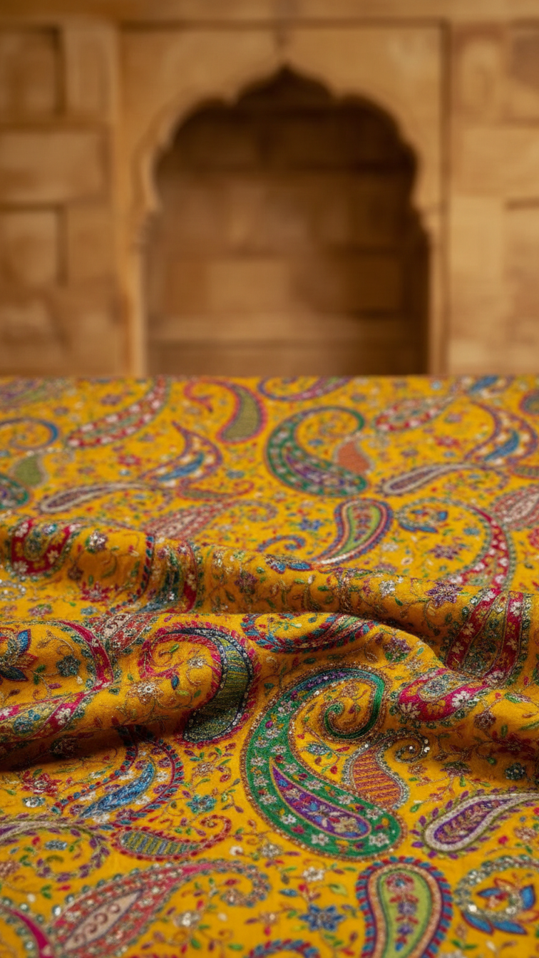 Mustad Colour Position Print embroidery Crepe Kurta only Fabric