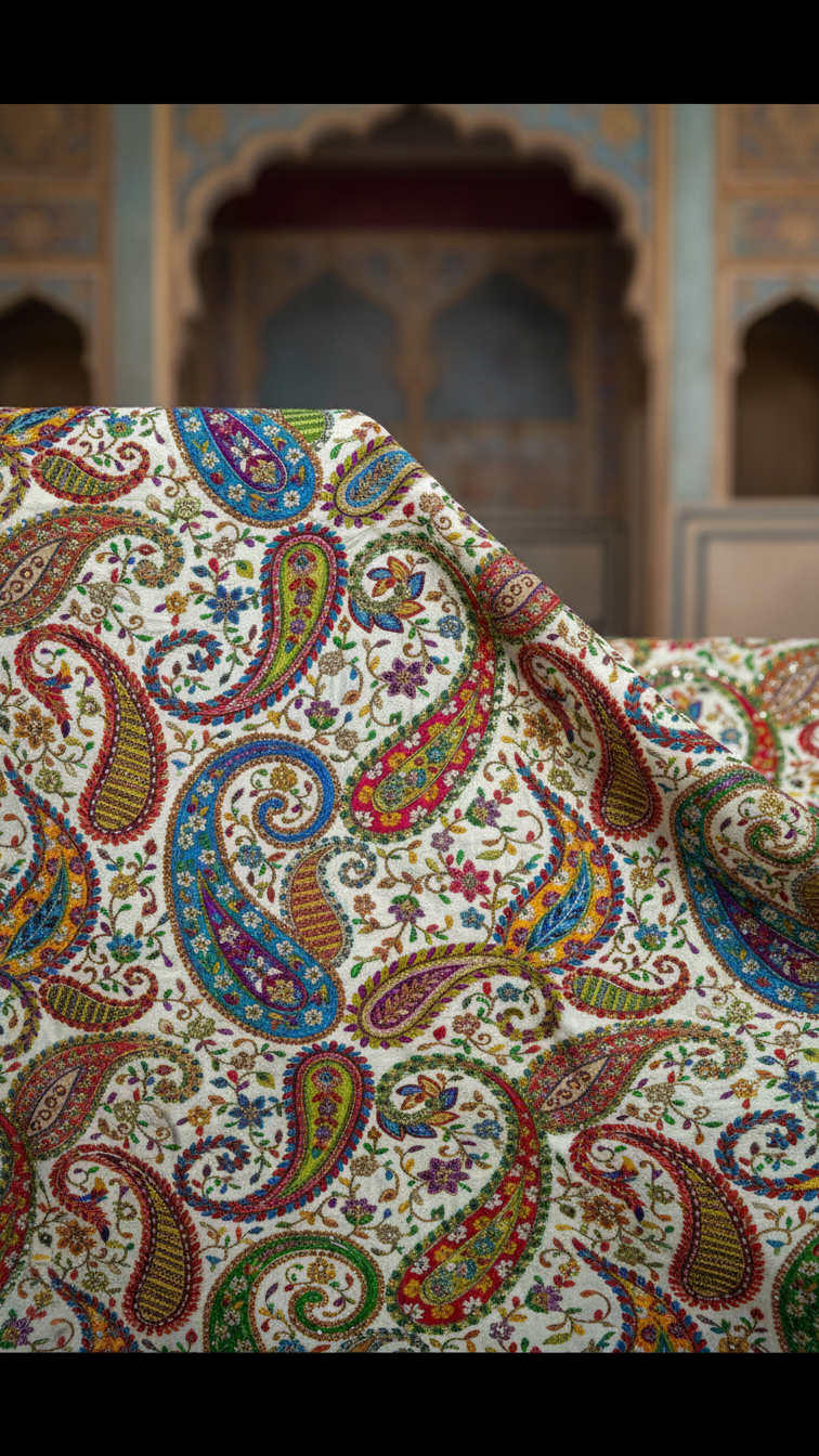 Cream colour Position Print Blouse Only Fabric