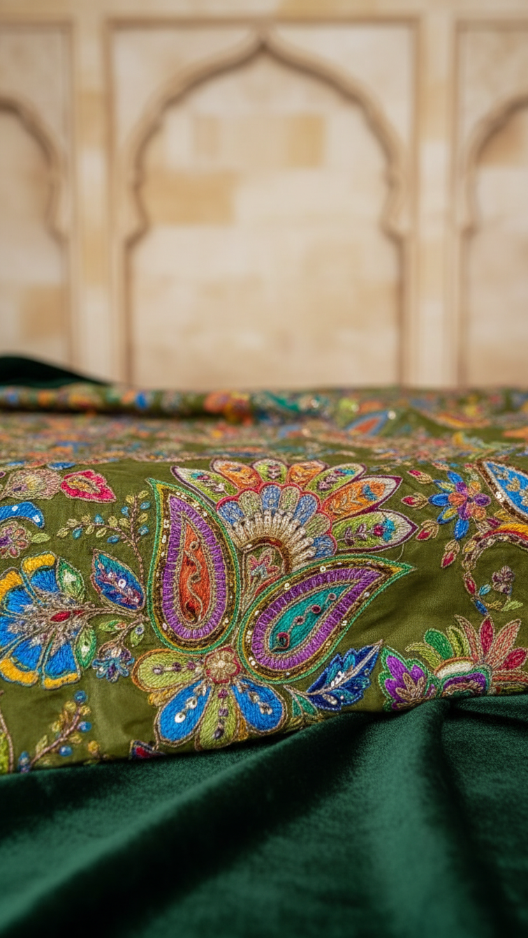 Position Print Floral Crepe Lehenga Set Only Fabric