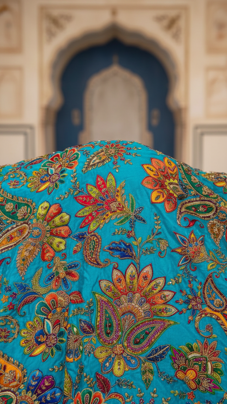 Men's Multicolor Crepe Position Print embroidery Kurta Only Fabric