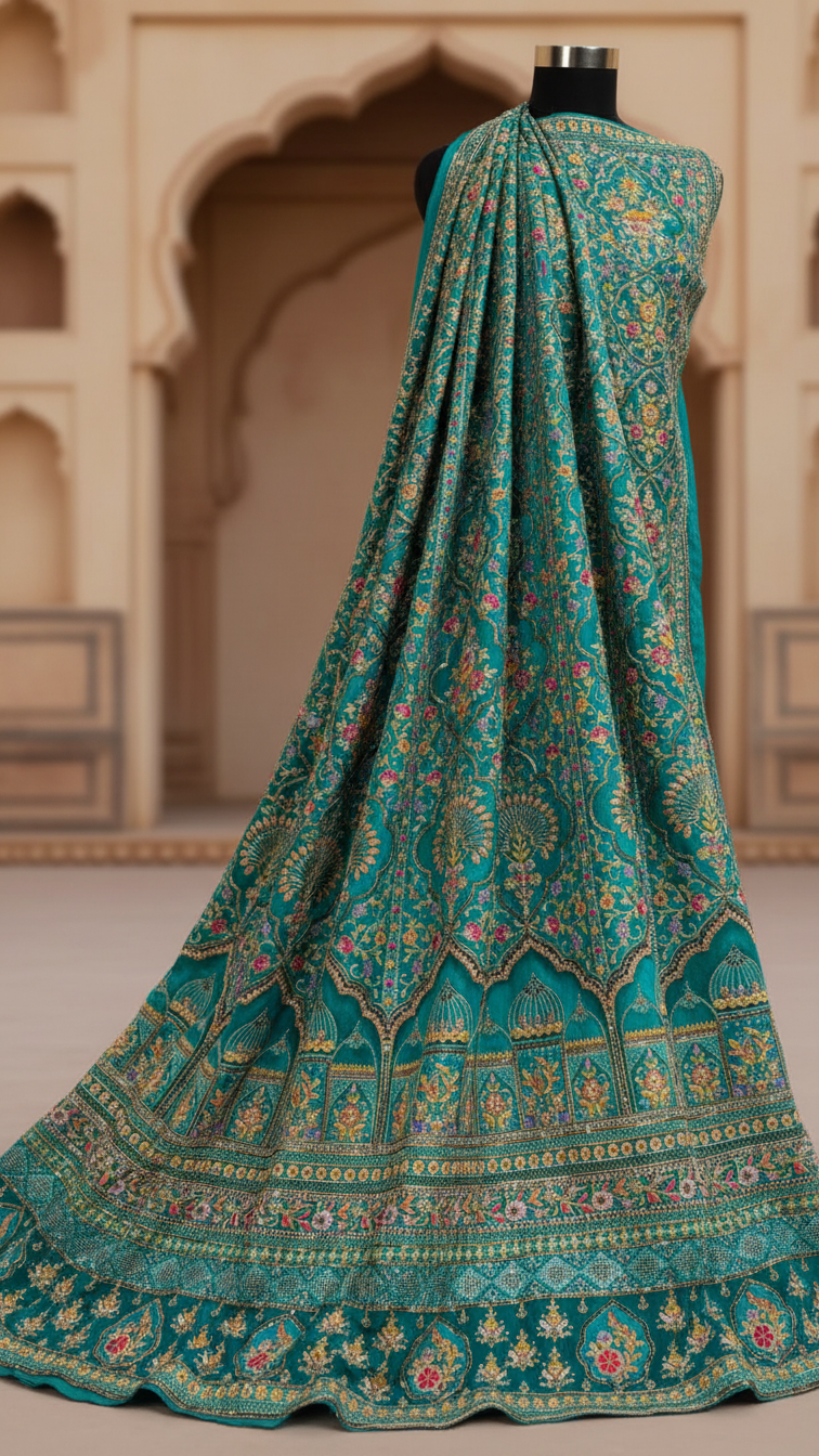 Rama Embroidered Bridal Lehenga Set Only Fabric