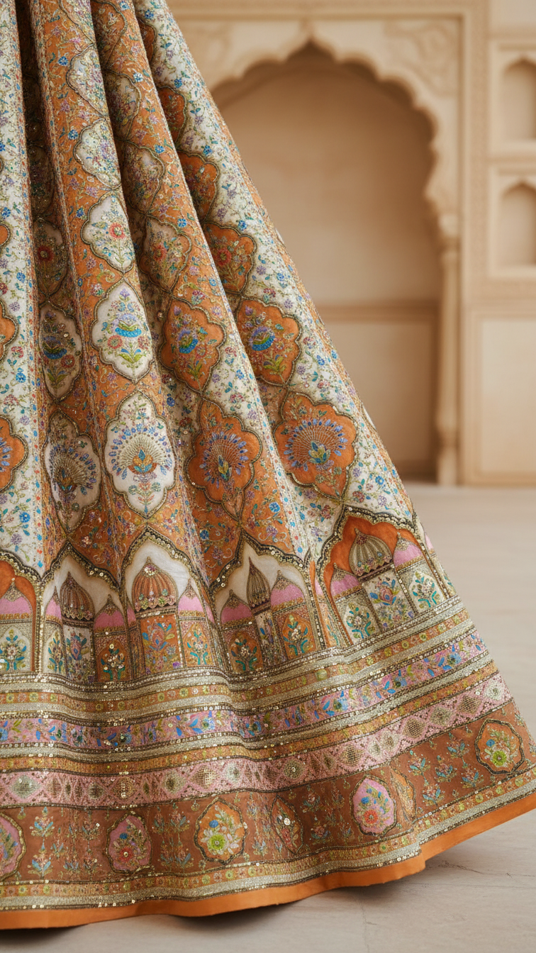 Warm Beige Embroidered Bridal Lehenga Set Only Fabric