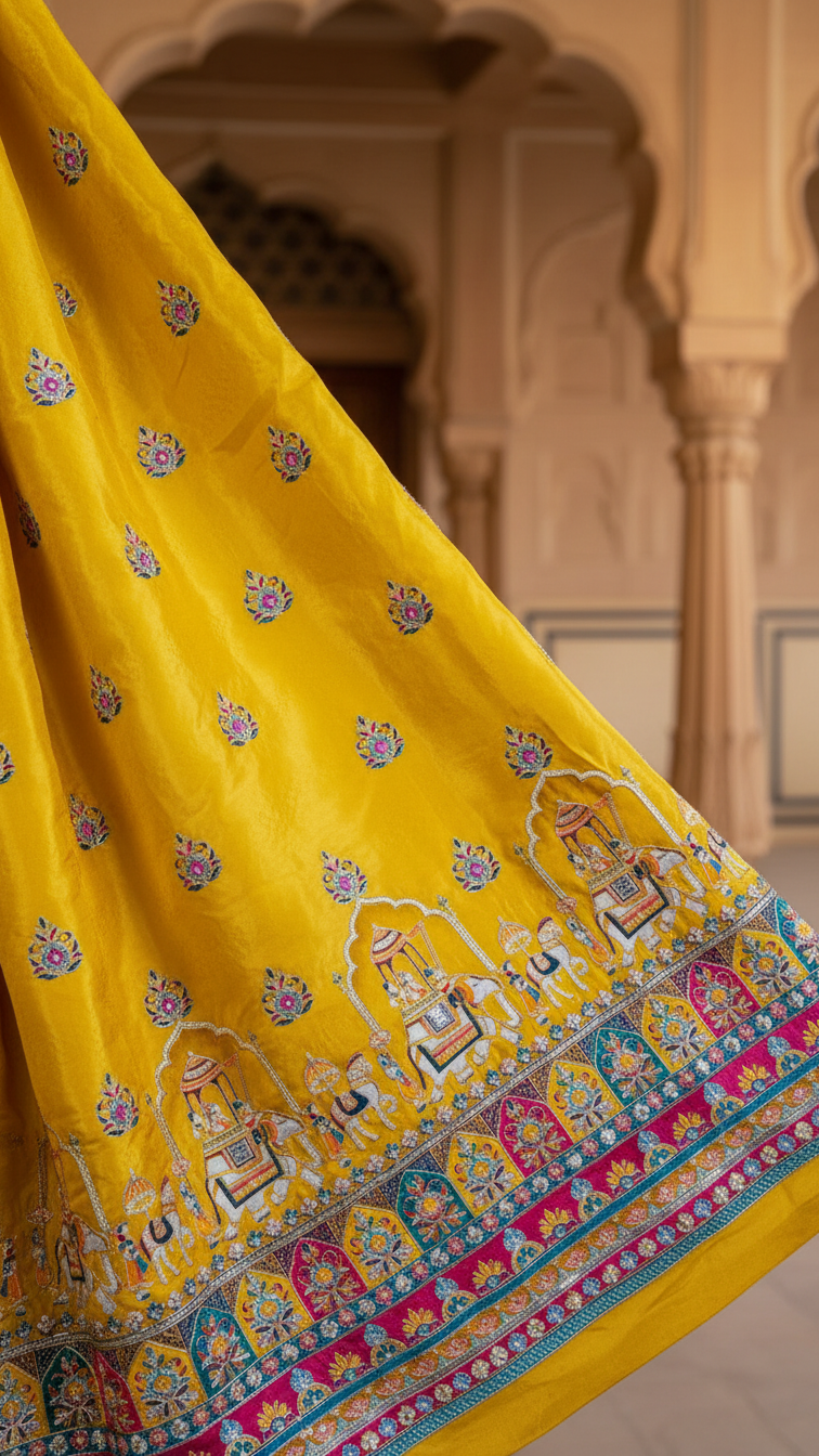 Crepe Beautiful Embroidery Lehenga Only Fabric