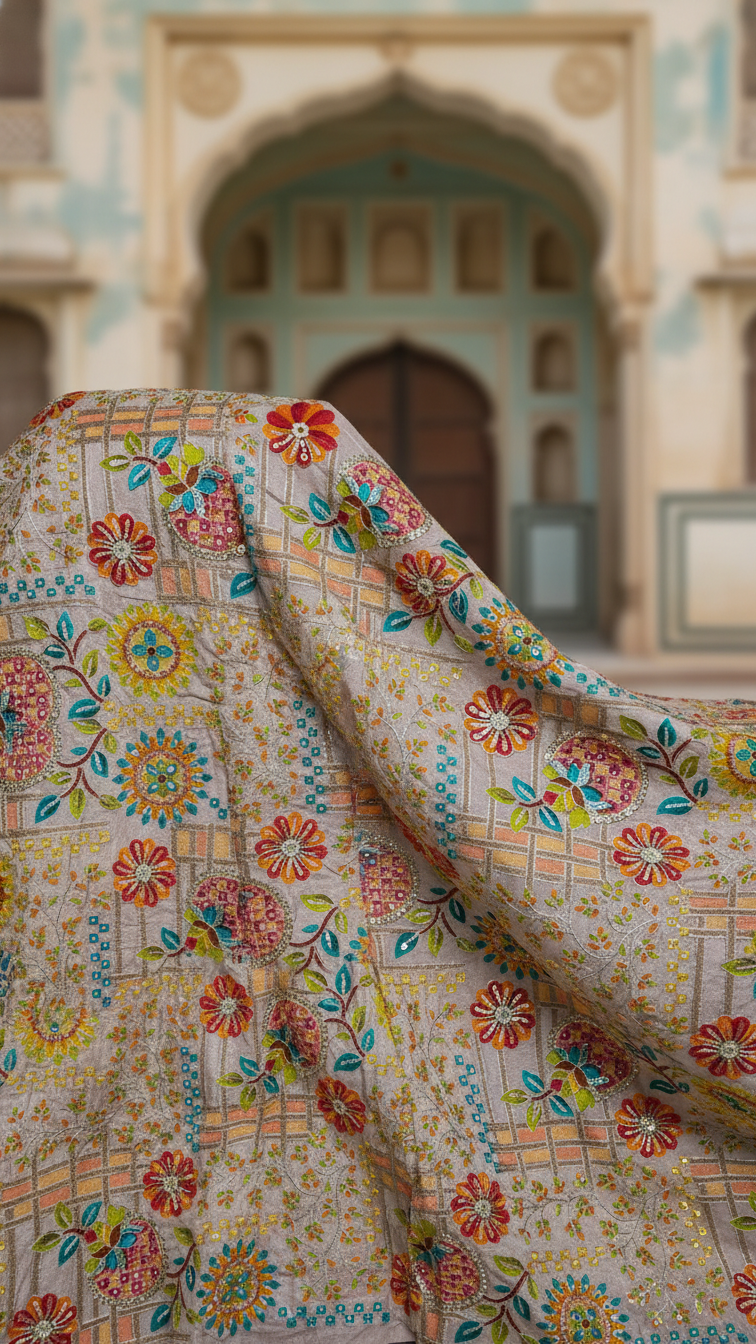 Embroidery Elegant Highlight Crepe Fabric