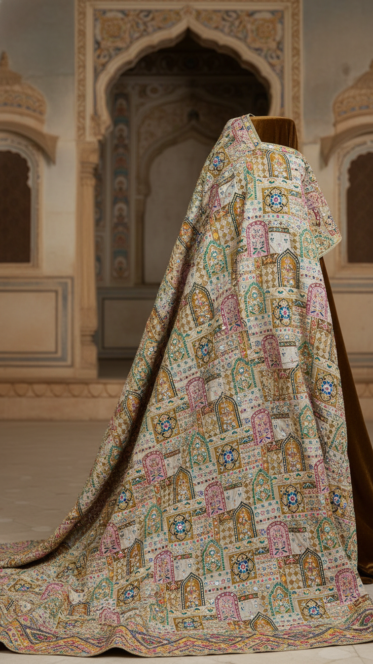 Light Sand Gold Embroidery Crepe Fabric