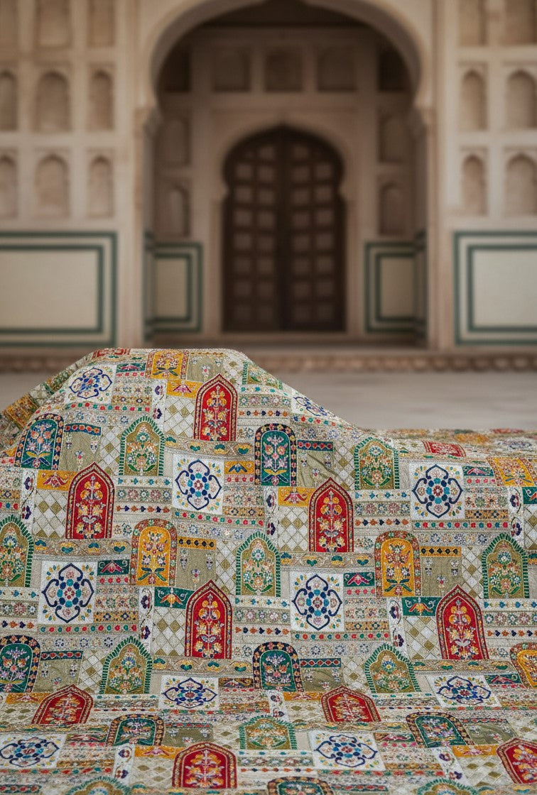 Warm Beige Embroidery Crepe Fabric