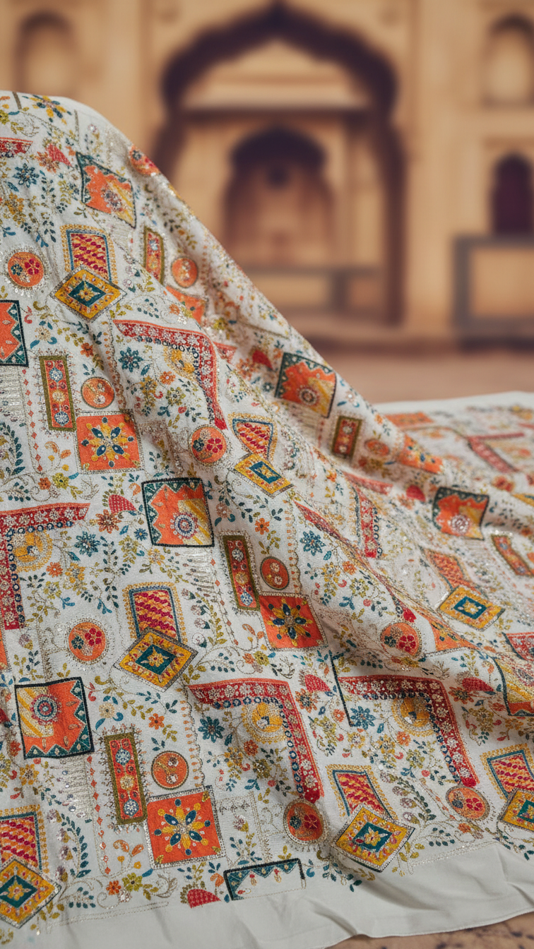 Embroidery Crepe Kurta Only Fabric