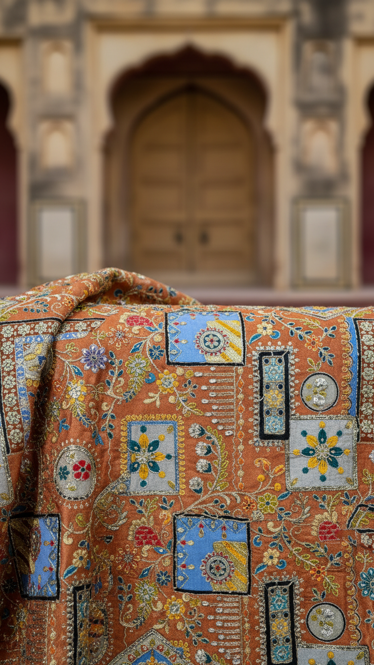 Designer Floral Position Printed Nehru Koti Only Fabric