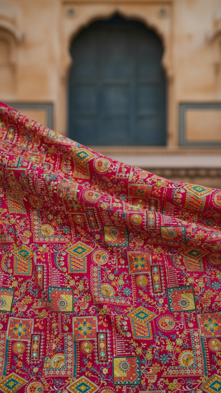 Designer Floral Position Printed Nehru Koti Only Fabric