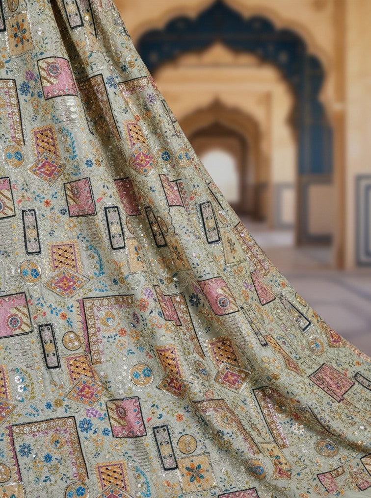 Designer Floral Position Printed Nehru Koti Only Fabric