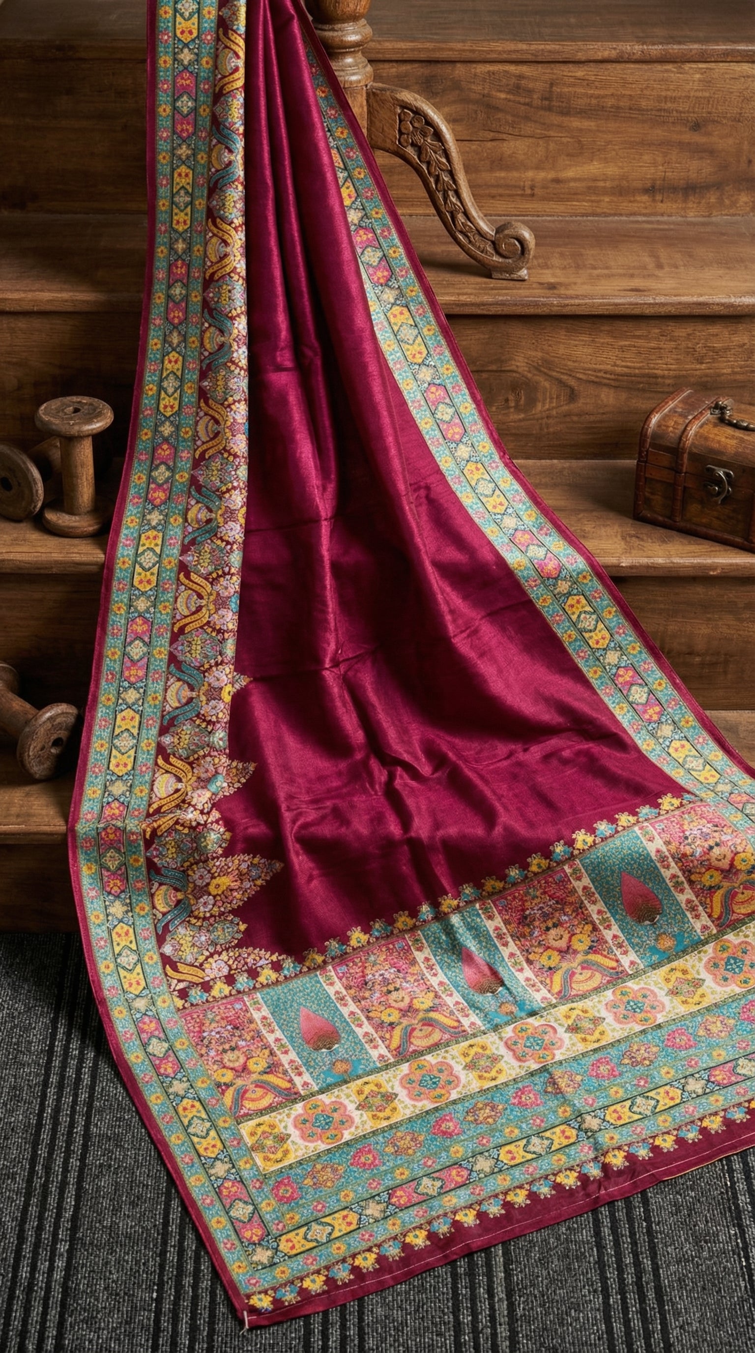 Ivory wine Dola Silk jacquard viscose Position Saree
