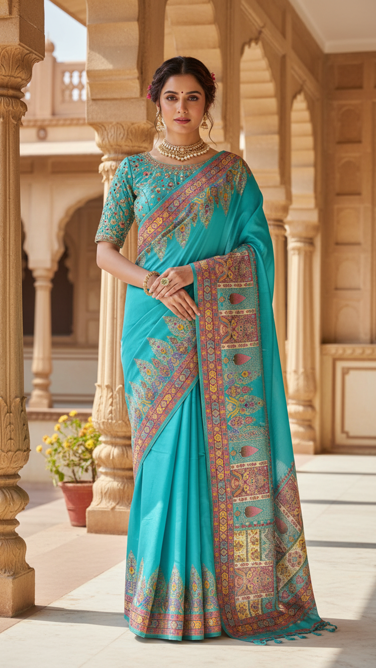 Ivory Rama Dola Silk jacquard viscose Position Saree