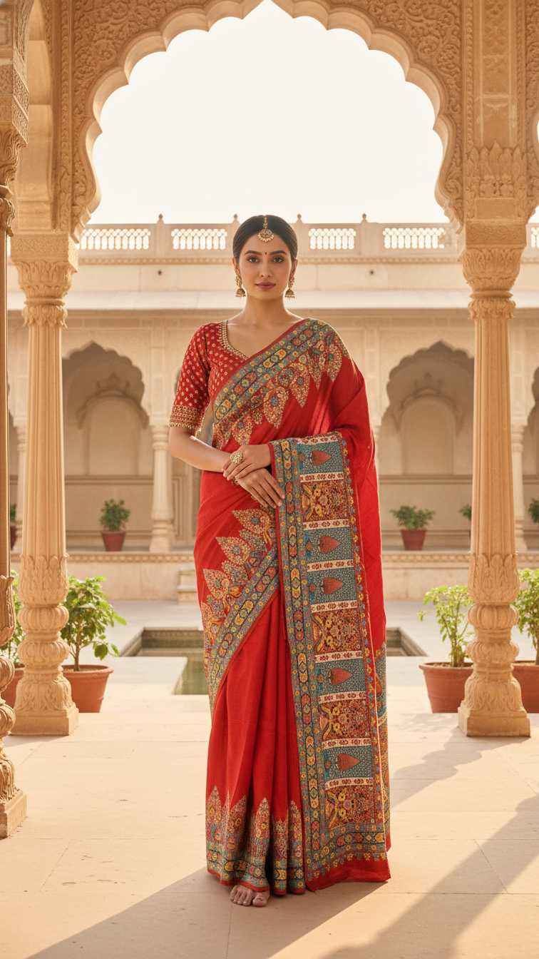 Ivory red Dola Silk jacquard viscose Position Saree