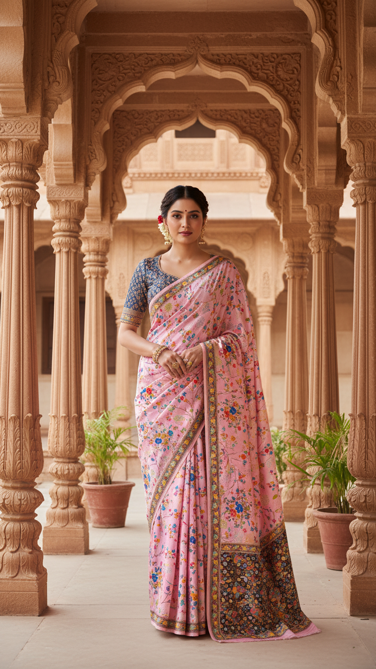 Heritage Silk  jacquard viscose Saree with Position Print