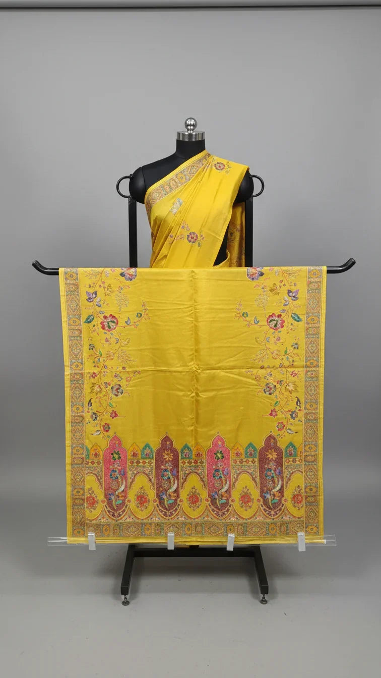 Mustard  Tissue Silk Saree With Position Print