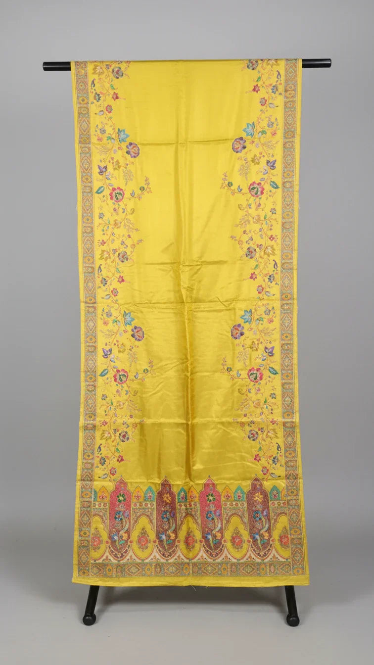 Mustard  Tissue Silk Saree With Position Print