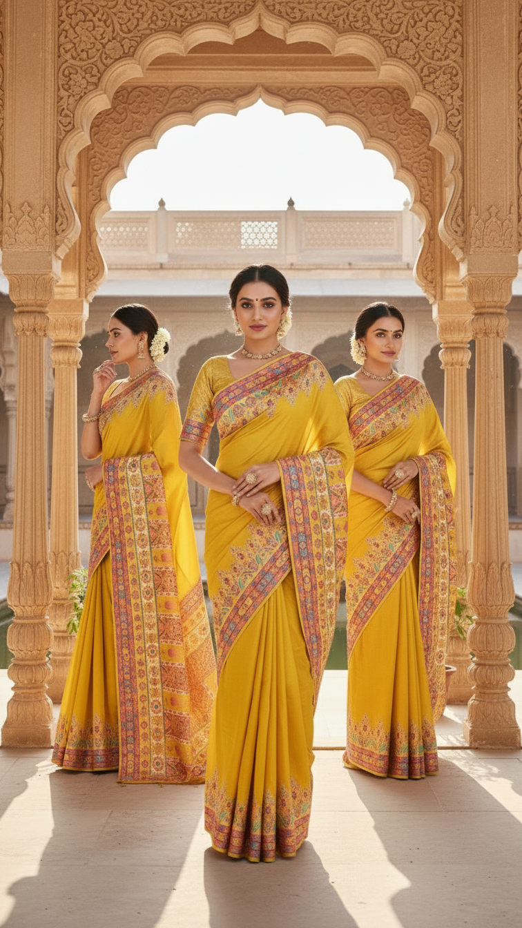 Ivory Yellow Dola Silk jacquard viscose Position Saree