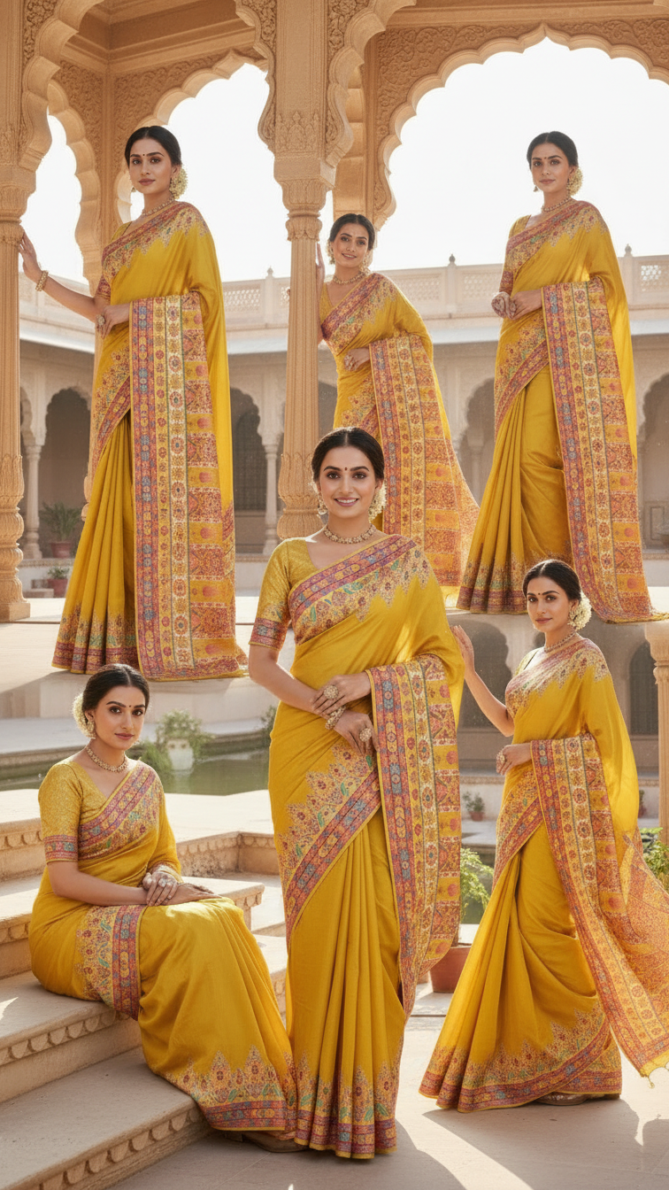 Ivory Yellow Dola Silk jacquard viscose Position Saree