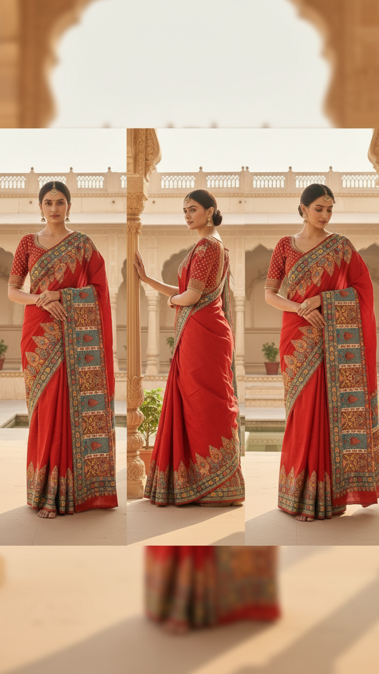 Ivory red Dola Silk jacquard viscose Position Saree
