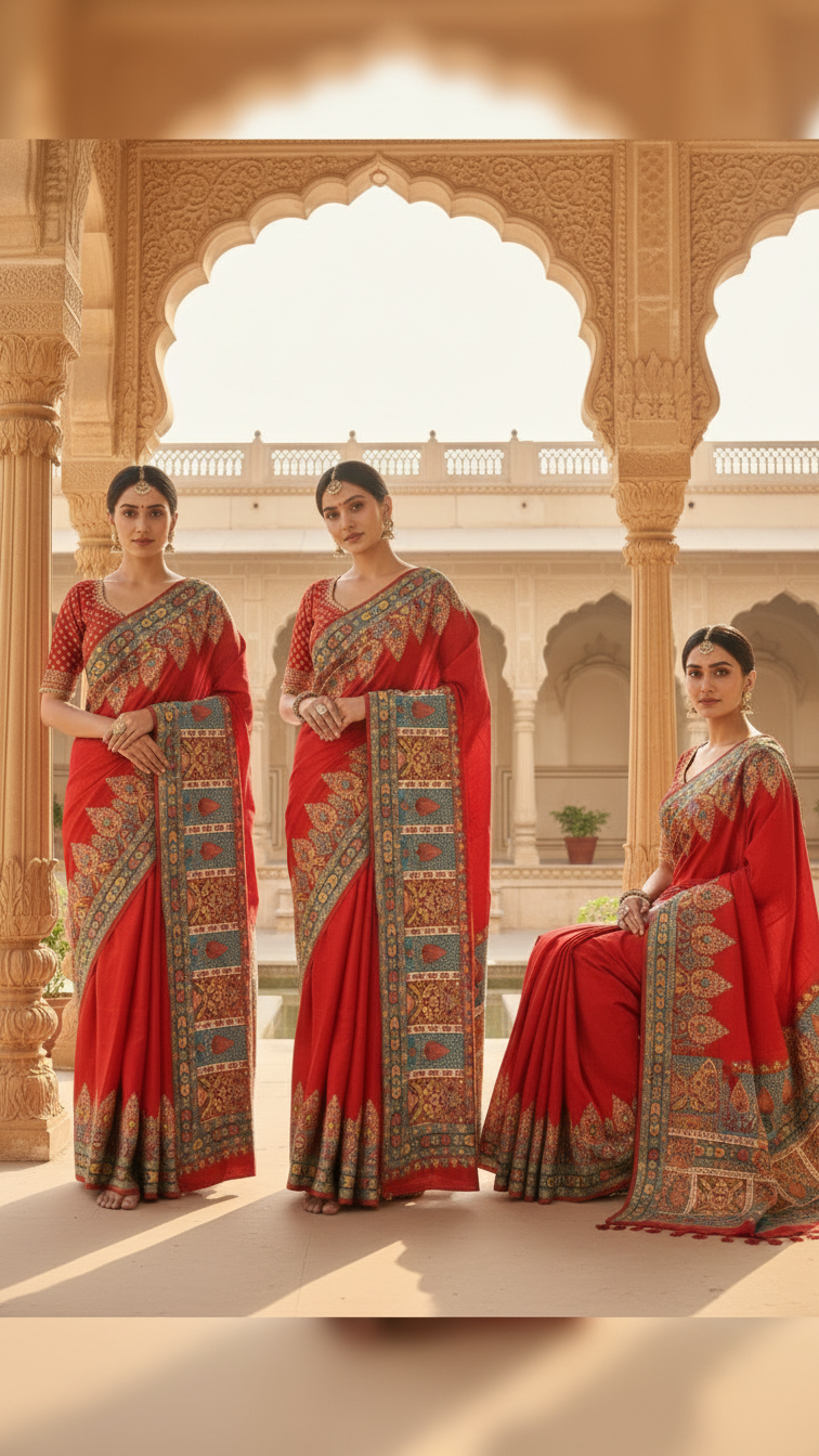 Ivory red Dola Silk jacquard viscose Position Saree