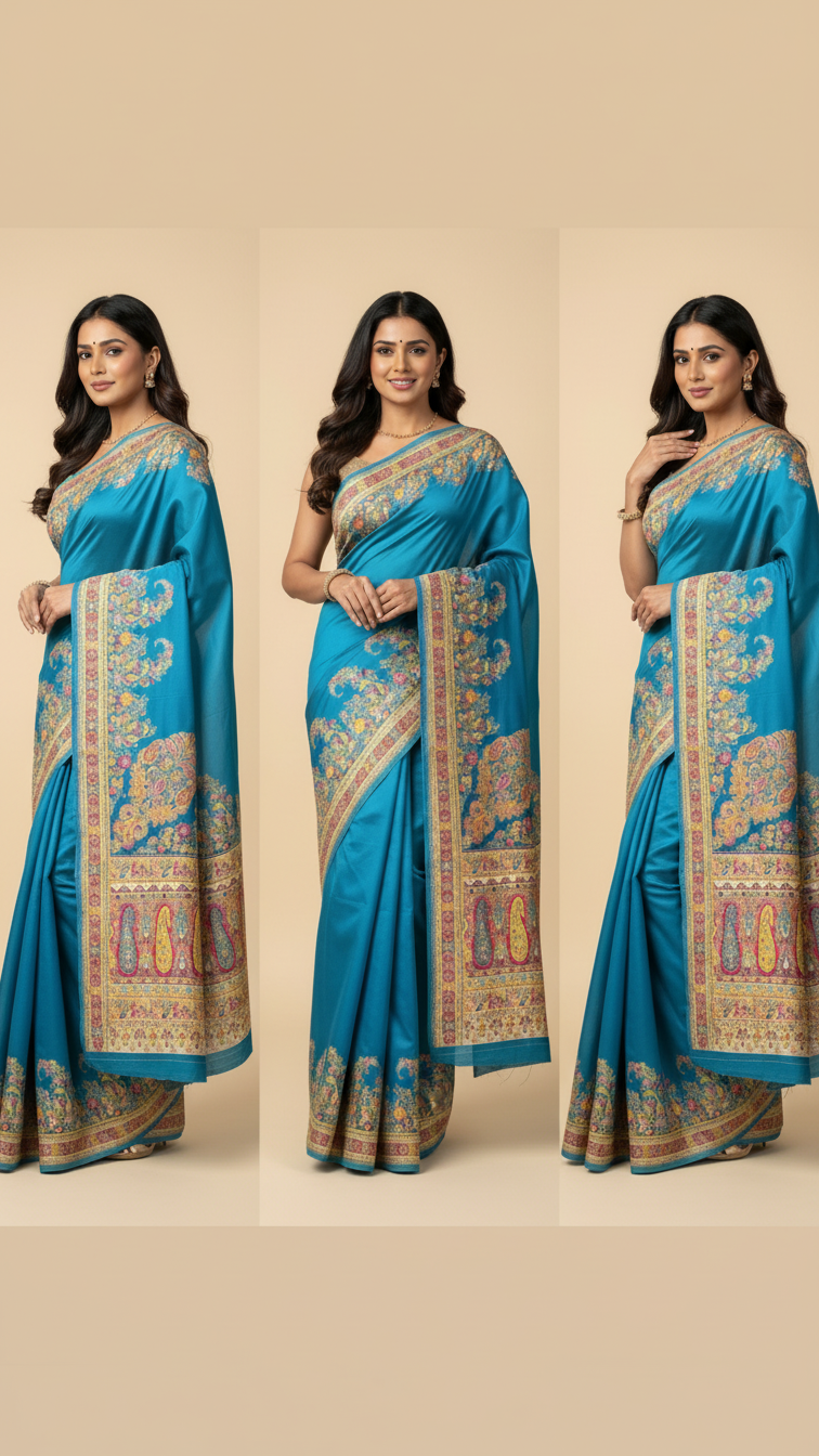 Rama Jacquard Viscose Saree With Position print