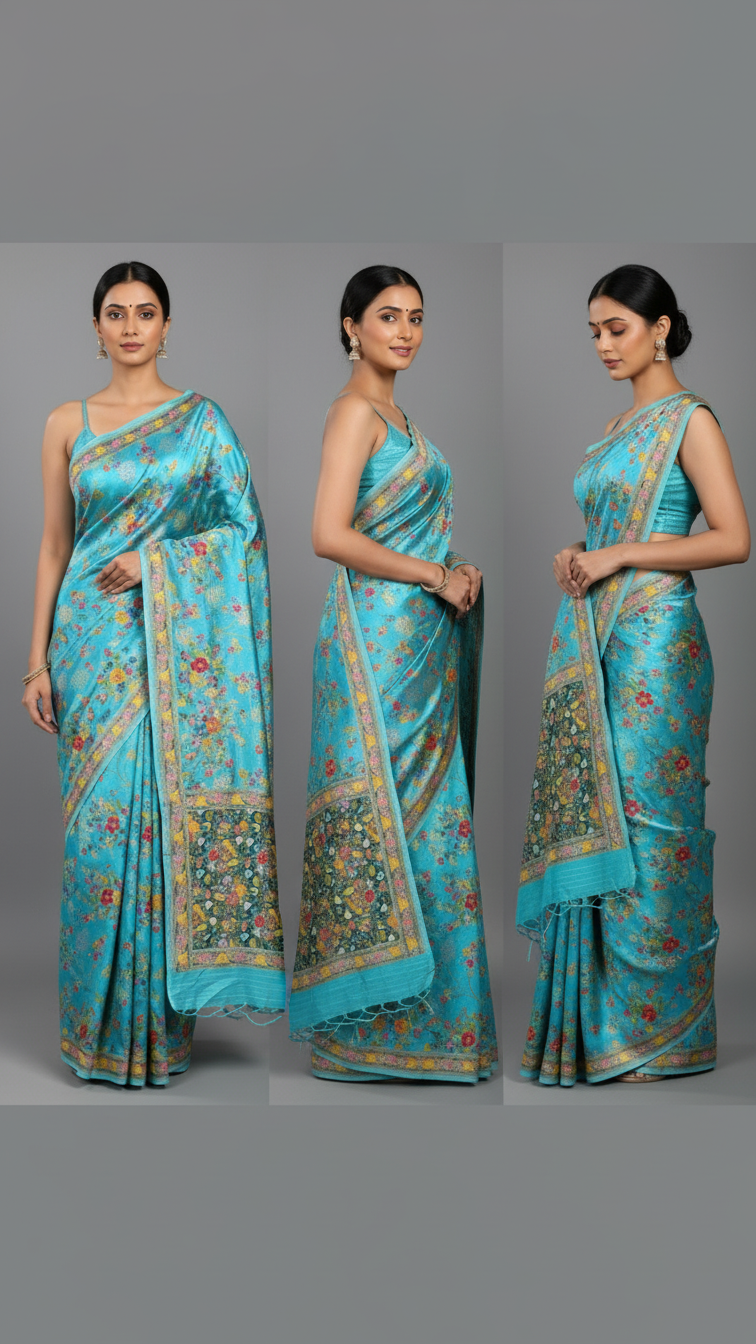 Heritage Silk  jacquard viscose Saree with Position Print