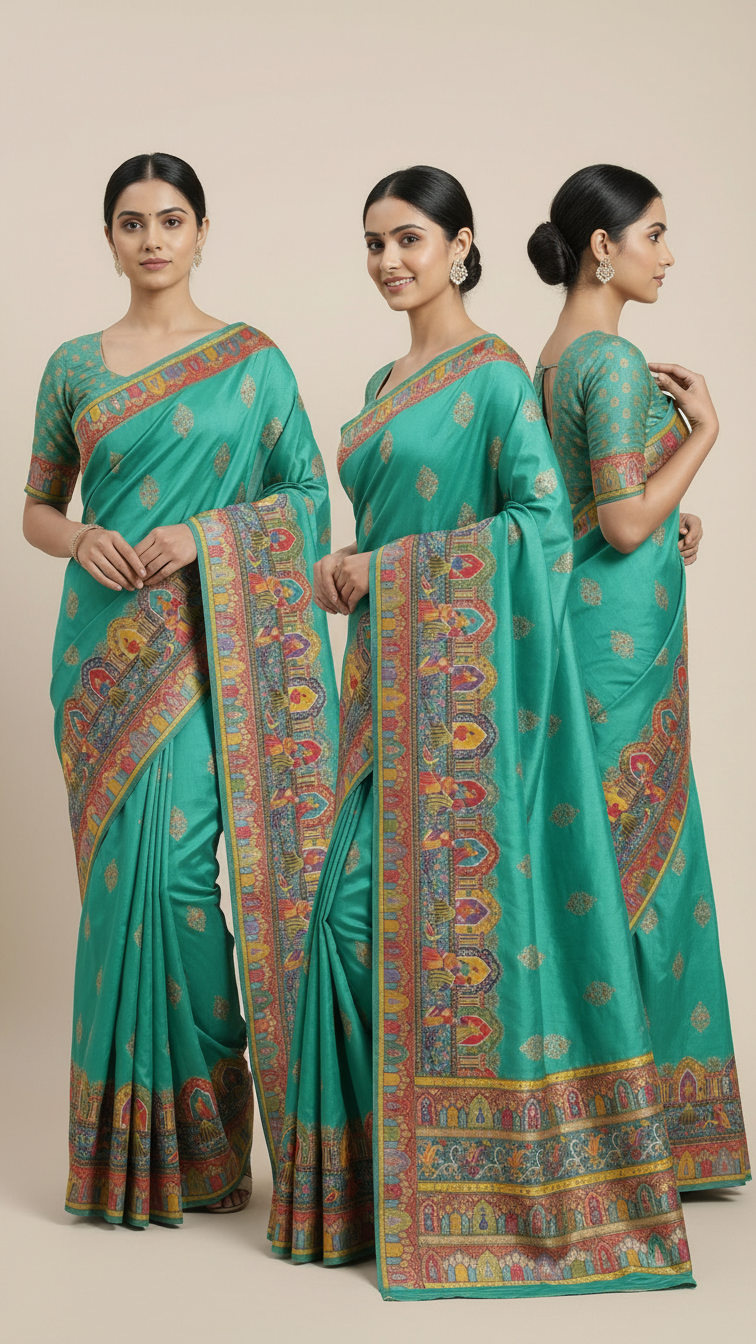 Heritage Silk jacquard viscose Saree with Position Print