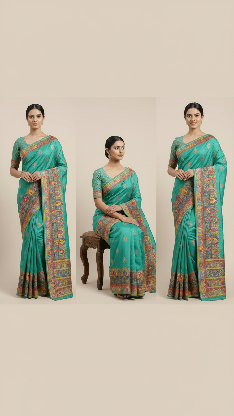Heritage Silk jacquard viscose Saree with Position Print