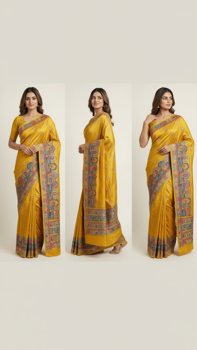 Heritage Silk jacquard viscose Saree with Position Print