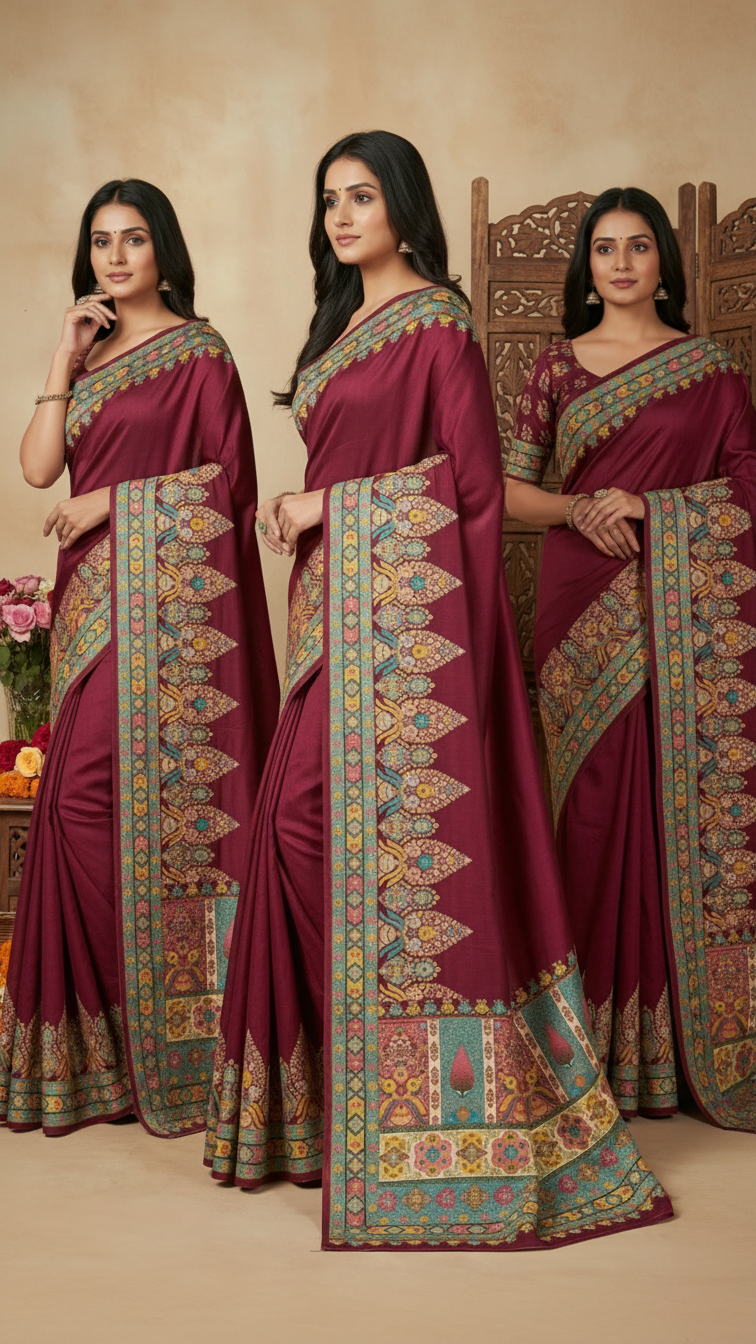 Ivory wine Dola Silk jacquard viscose Position Saree