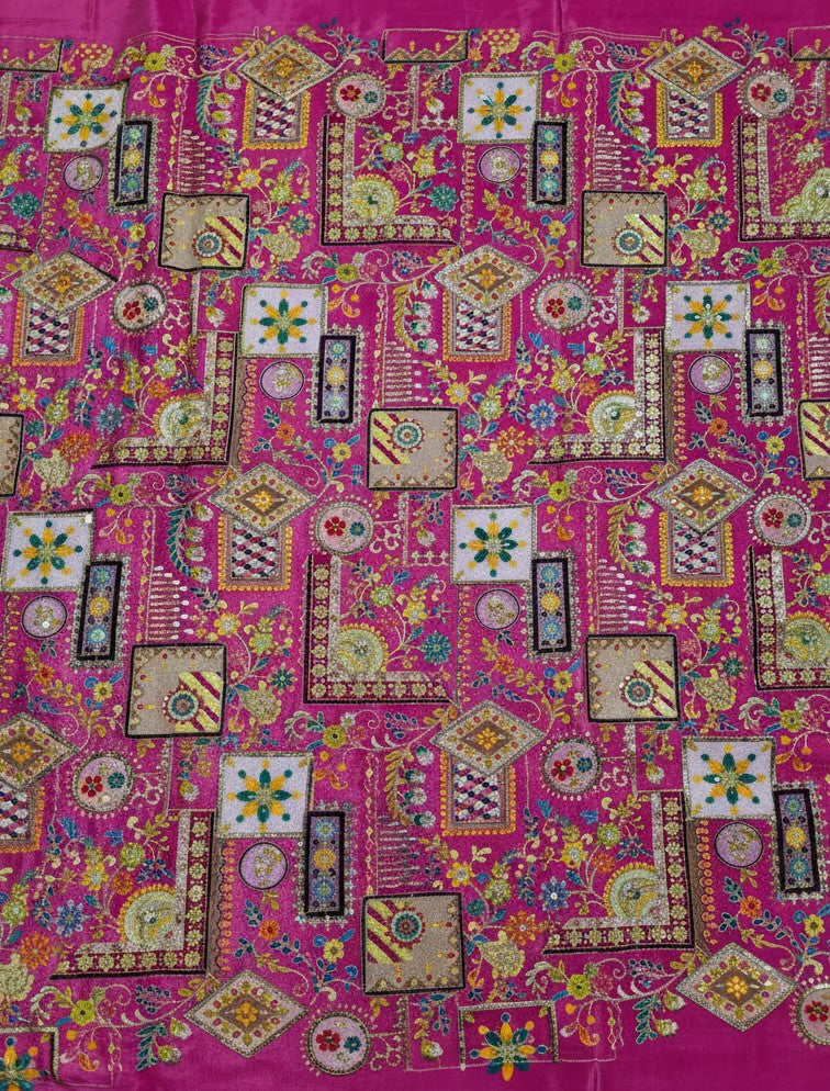 Designer Floral Position Printed Nehru Koti Only Fabric