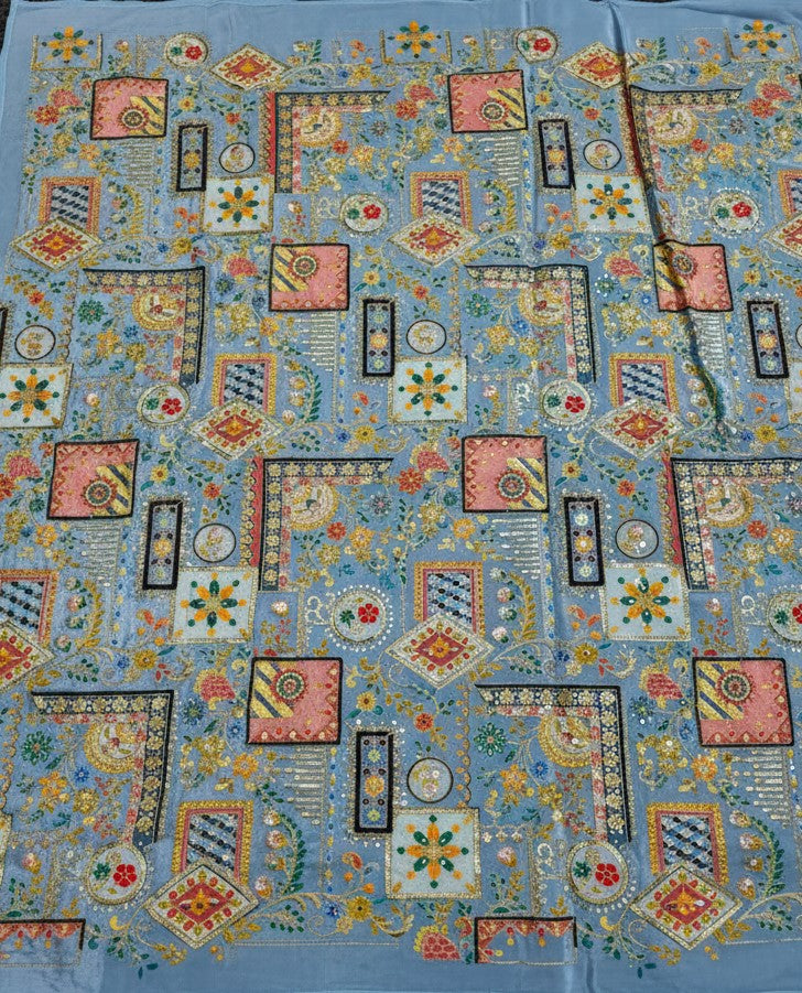 Designer Floral Position Printed Nehru Koti Only Fabric