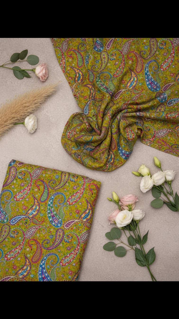 Olive Green Colour Pure Crepe Position Print Lehenga Set Only Fabric