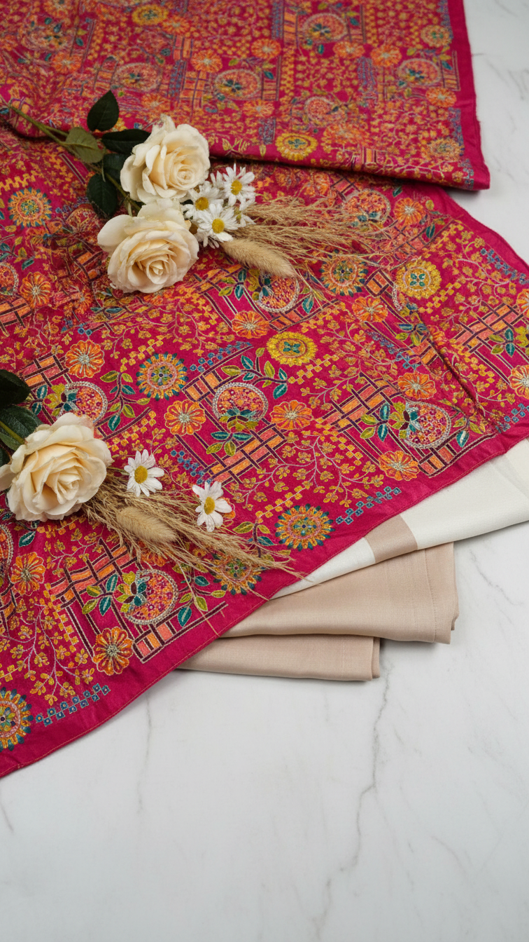 Designer Position Print Nehru Jacket Koti Only Fabric